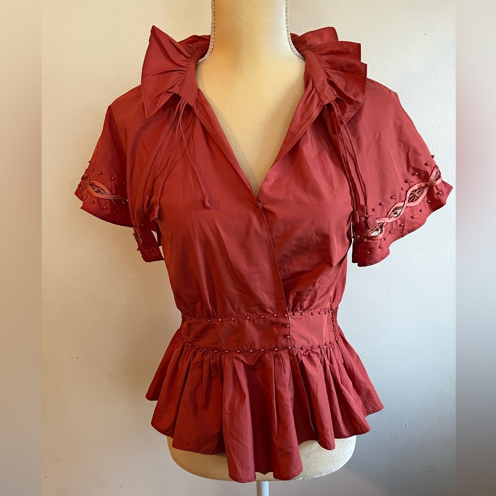 Jill Stuart burnt orange blouse size medium 100%‎ wool